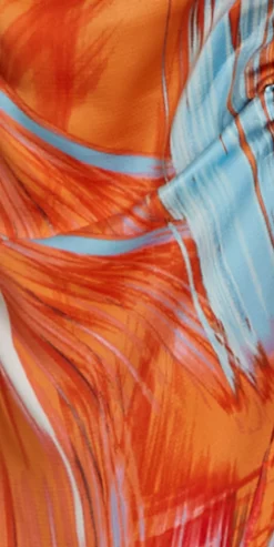 Women's Midi Dress with Kimono Sleeves and Abstract Brush Stroke Print in Orange - Liquorish