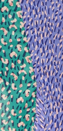 Women's Midi Dress with Knot Front and Short Sleeves in Green and Purple Abstract Print - Liquorish