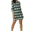 Women's Midi Dress with Lace Sleeves - Geometric Print in Divine Grace - Liquorish