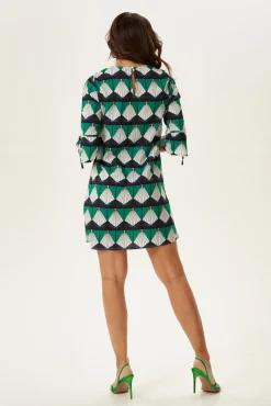 Women's Midi Dress with Lace Sleeves - Geometric Print in Divine Grace - Liquorish