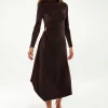 Women's Midi Dress with Long Sleeves in Sparkly Bronze - Exclusive Liquorish