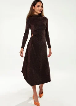 Women's Midi Dress with Long Sleeves in Sparkly Bronze - Exclusive Liquorish