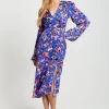 Women's Midi Dress with Long Balloon Sleeves in Multicolour Abstract Dot Print - Liquorish