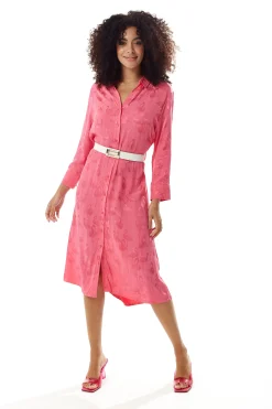 Women's Midi Dress with Long Sleeves in Pink Flamingo Print - Elegant Style by Liquorish