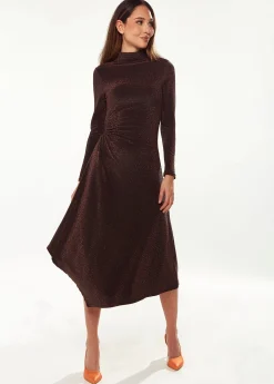 Women's Midi Dress with Long Sleeves in Sparkly Bronze - Exclusive Liquorish