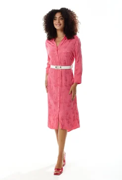 Women's Midi Dress with Long Sleeves in Pink Flamingo Print - Elegant Style by Liquorish