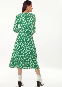 Women's Midi Dress with Long Sleeves in Green - Floral & Heart Print by Liquorish