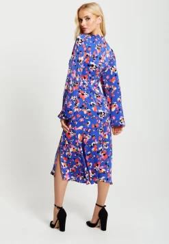 Women's Midi Dress with Long Balloon Sleeves in Multicolour Abstract Dot Print - Liquorish
