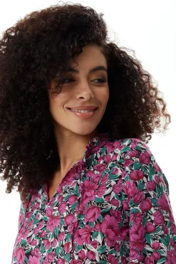 Women's Midi Dress with Long Sleeves in Divine Grace Purple Floral Smock Style by Liquorish