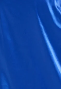 Women's Midi Dress with Long Sleeves in Royal Blue Satin - Elegant Wrap Style by Liquorish