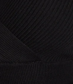 Women's Midi Dress with Long Sleeves and Cut Out Front in Black - Stylish Ribbed Knit by Liquorish