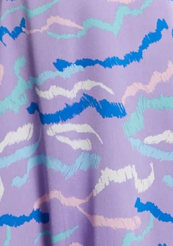 Women's Midi Dress with Mesh Detail in Lilac - Abstract Zebra Print, Short Sleeves, Stylish and Chic by Liquorish