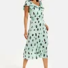 Women's Midi Dress with Off Shoulder Sleeves in Mint Animal Print - Liquorish