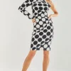 Women's Midi Dress with One Sleeve in Black and White Spot Print - Liquorish