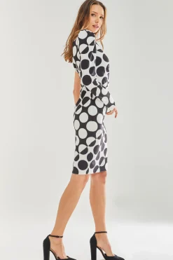 Women's Midi Dress with One Sleeve in Black and White Spot Print - Liquorish
