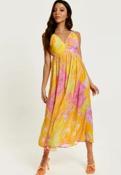 Women's Midi Dress with Open Back and Sleeveless Design in Yellow and Pink - Perfect Summer Style by Liquorish