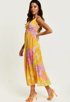 Women's Midi Dress with Open Back and Sleeveless Design in Yellow and Pink - Perfect Summer Style by Liquorish