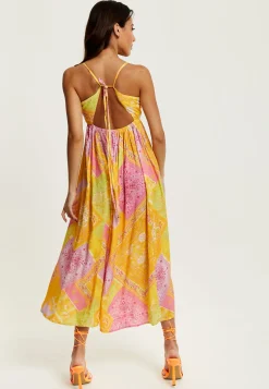 Women's Midi Dress with Open Back and Sleeveless Design in Yellow and Pink - Perfect Summer Style by Liquorish