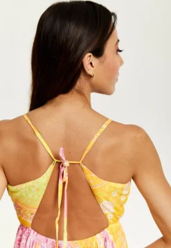 Women's Midi Dress with Open Back and Sleeveless Design in Yellow and Pink - Perfect Summer Style by Liquorish