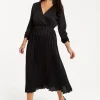 Women's Midi Dress with Pleat Details in Black, V Neck and Sleeveless Design, by Liquorish