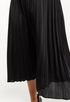 Women's Midi Dress with Pleat Details in Black, V Neck and Sleeveless Design, by Liquorish