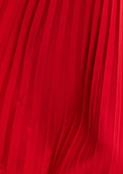 Women's Midi Dress with Pleat Details and V Neckline in Red - Stylish Regular Fit, Short Sleeve, by Liquorish
