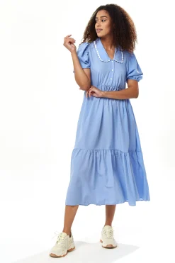 Women’s Midi Dress with Short Sleeves in Blue - Effortless Elegance by Liquorish