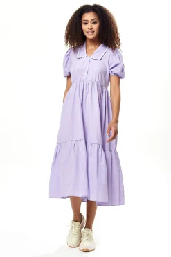 Women's Midi Dress with Short Sleeves in Lilac - Divine Grace by Liquorish