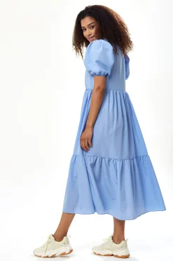 Women’s Midi Dress with Short Sleeves in Blue - Effortless Elegance by Liquorish