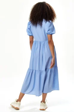 Women’s Midi Dress with Short Sleeves in Blue - Effortless Elegance by Liquorish