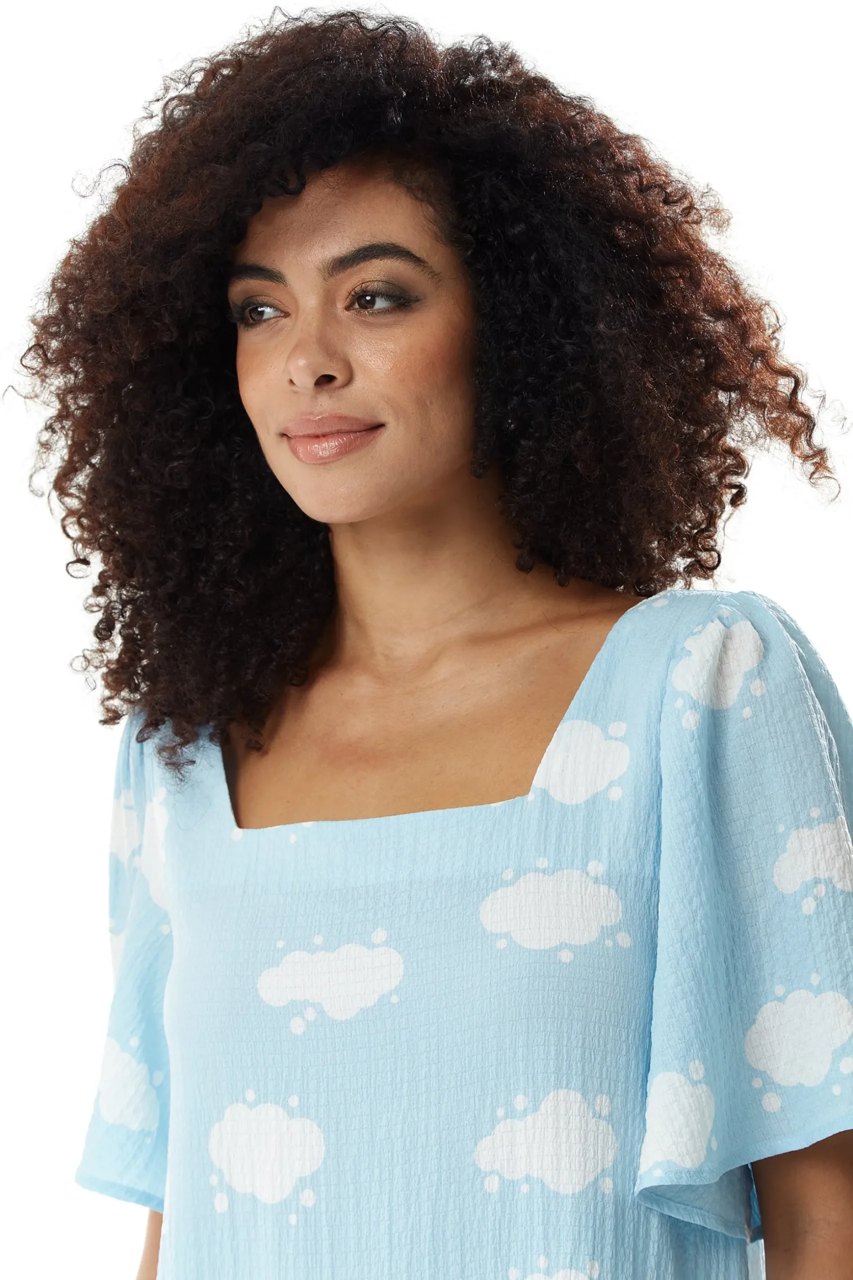 Women's Midi Dress with Short Sleeves and Cloud Print in Blue by Liquorish
