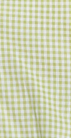 Women's Midi Dress with Short Sleeves in Green and White Gingham - Cut Out Front - Deep V Neck - Liquorish