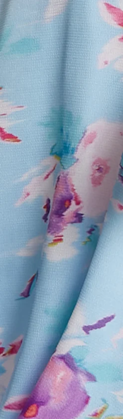 Women's Midi Dress with Short Sleeves in Blue Floral Print and Mesh Detail - Liquorish