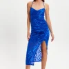 Women's Midi Dress with Sleeveless Design in Royal Blue Zebra Print - Liquorish