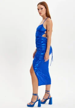 Women's Midi Dress with Sleeveless Design in Royal Blue Zebra Print - Liquorish