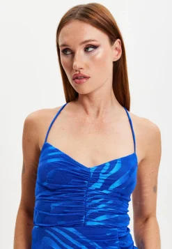 Women's Midi Dress with Sleeveless Design in Royal Blue Zebra Print - Liquorish