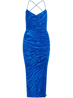 Women's Midi Dress with Sleeveless Design in Royal Blue Zebra Print - Liquorish