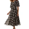 Women's Midi Dress with Tie Waist and Short Sleeves in Navy - Floral Print, Regular Fit by Liquorish