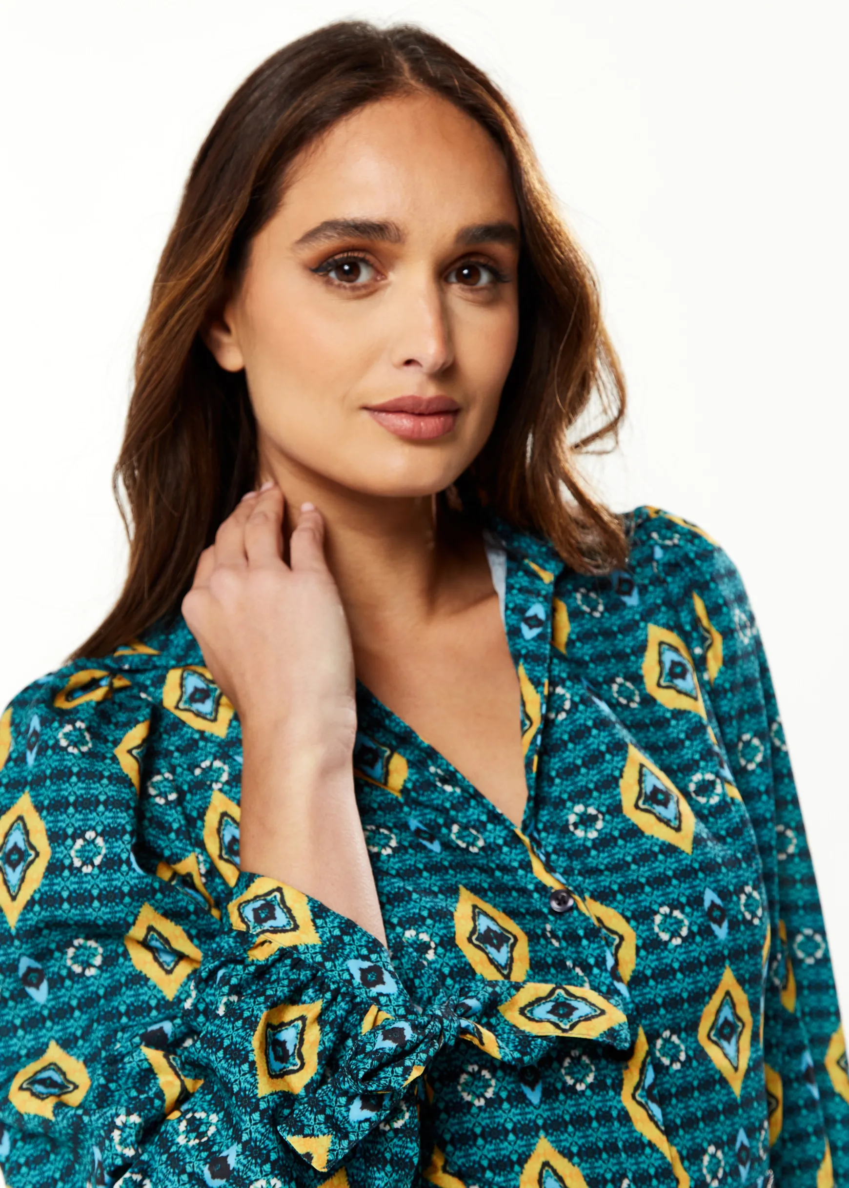 Women's Midi Dress with Tiered Skirt Detail in Green, Yellow & Navy - Short Sleeve - Stylish African Print by Liquorish