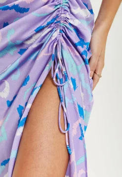 Women's Midi Dress with V Neck and Kimono Sleeves in Lilac Abstract Zebra Print, Perfect for Weddings - Liquorish