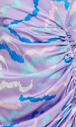 Women's Midi Dress with V Neck and Kimono Sleeves in Lilac Abstract Zebra Print, Perfect for Weddings - Liquorish