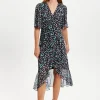 Women's Midi Dress with V-Neck and Long Sleeves in Animal Print Organza - Liquorish