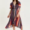 Women's Midi Wrap Dress in Multicolour with Short Sleeves and Paisley Print - Elegant V Neck Design by Liquorish