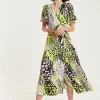 Women's Midi Wrap Dress in Vibrant Multicolour Abstract Print with Short Sleeves - Liquorish