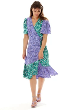 Women’s Midi Wrap Dress in Vibrant Multi-Print with Short Sleeves – Stylish Design by Liquorish
