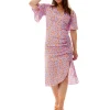 Women's Midi Wrap Dress in Lilac and Orange with Kimono Sleeves - Elegant Cheetah Print Design by Liquorish