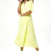 Women's Midi Wrap Dress in Vibrant Yellow with Kimono Sleeves - Elegant Style by Liquorish
