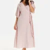 Women’s Midi Wrap Dress in Light Pink with Kimono Sleeves - Elegant Design by Liquorish