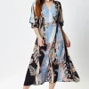 Women's Midi Wrap Dress in Floral Print with Short Kimono Sleeves - Stylish Design to Elevate Your Wardrobe by Liquorish