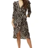 Women's Midi Wrap Dress in Zebra Print with Long Sleeves - Stylish Crossover Design for Every Occasion - Liquorish